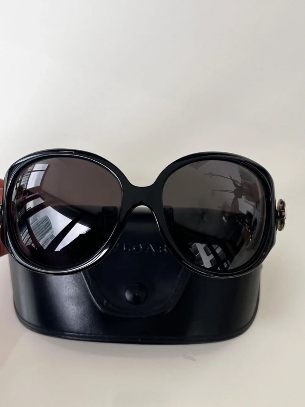 Bulgari Black Sunglasses with Crystal Floral Emblem